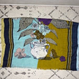 INOUITOOSH PARIS 100% Wool Floral Bouquet Art To Wear Boho Winter Designer Scarf